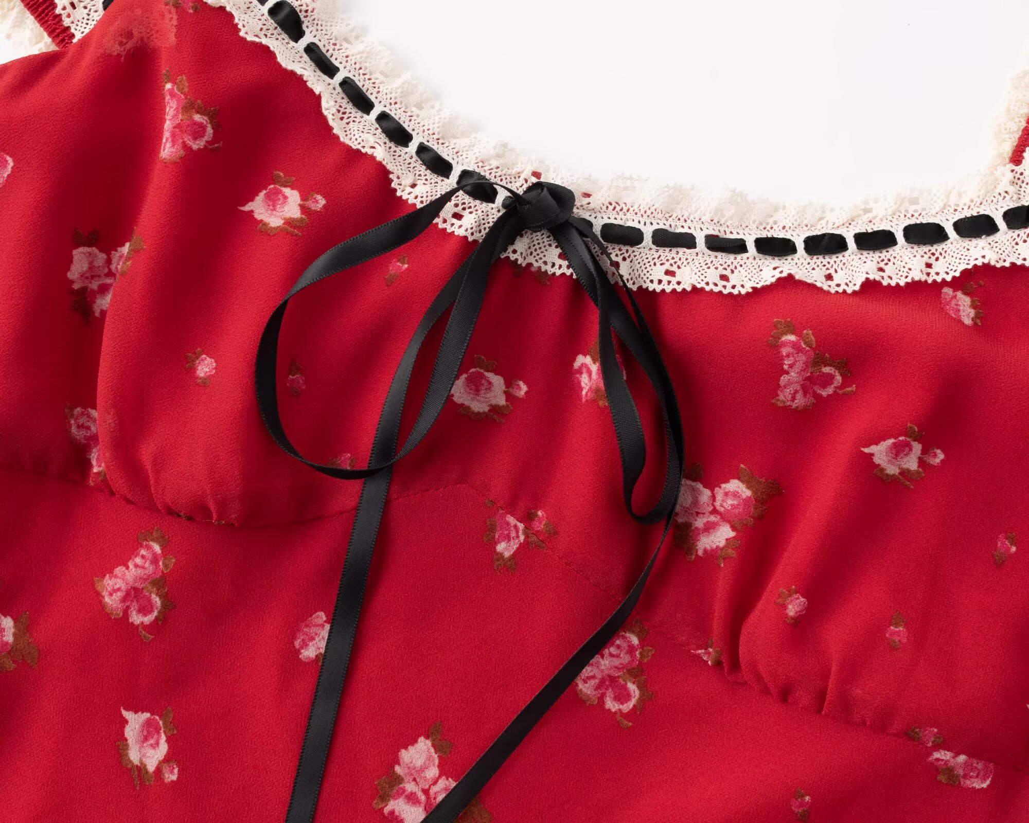 Spring Summer Cherry Red Printed Retro Hip Dress