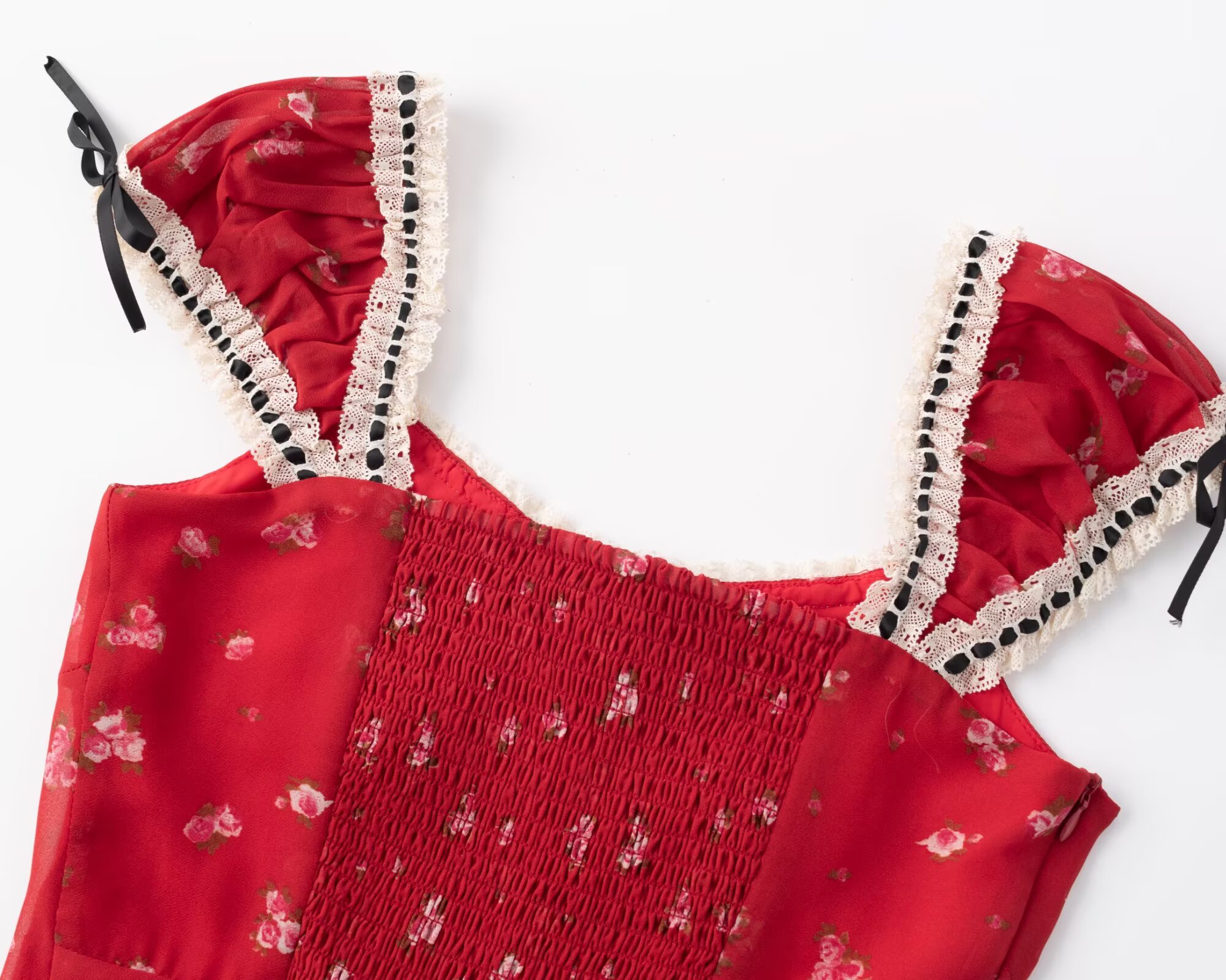 Spring Summer Cherry Red Printed Retro Hip Dress