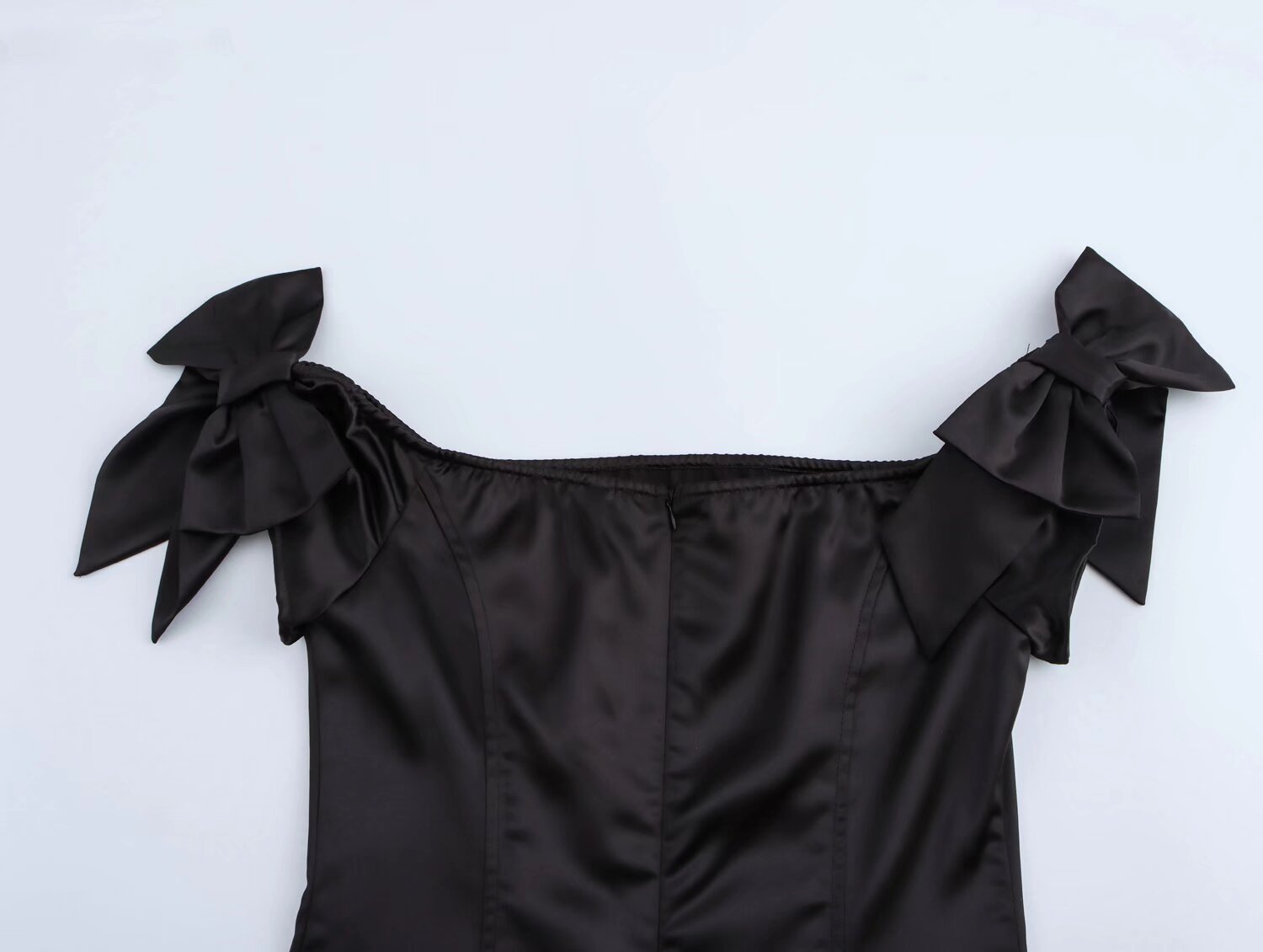 Spring Casual Bow Decoration off Shoulder Satin Dress 6 Spring Casual Bow Decoration off Shoulder Satin Dress