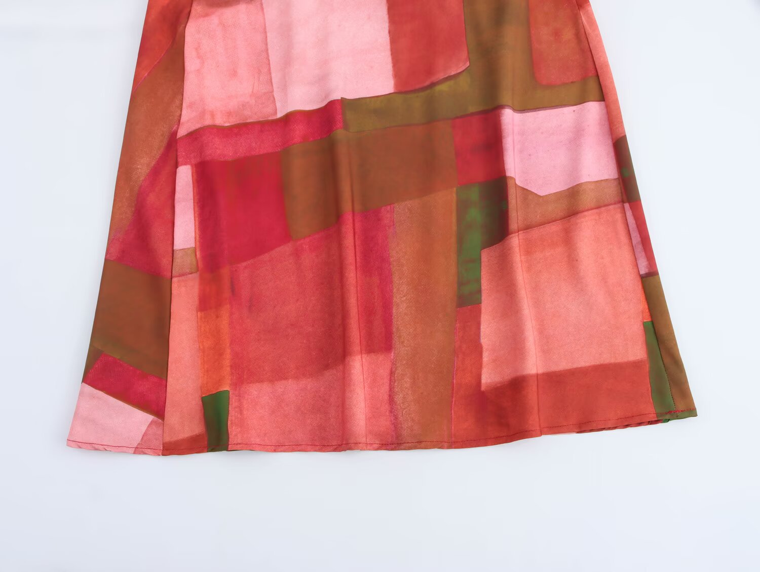 Spring Women Clothing Geometric Abstract Printed Silk Satin Texture Dress