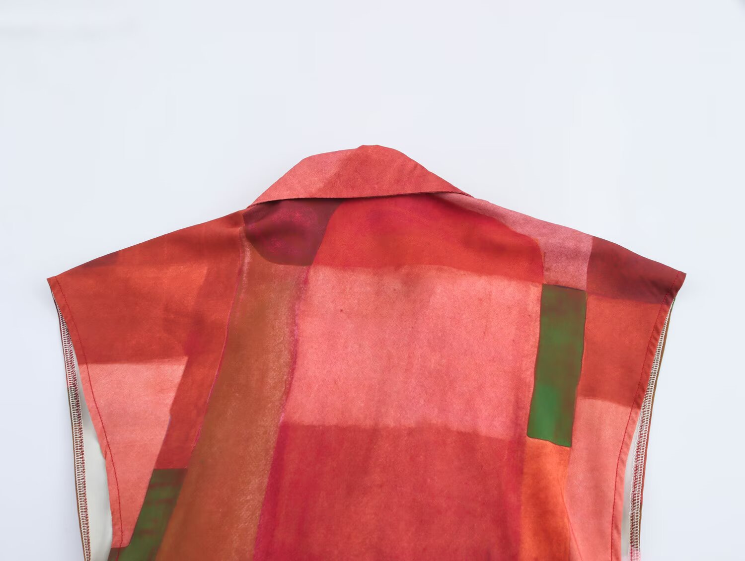 Spring Women Clothing Geometric Abstract Printed Silk Satin Texture Dress