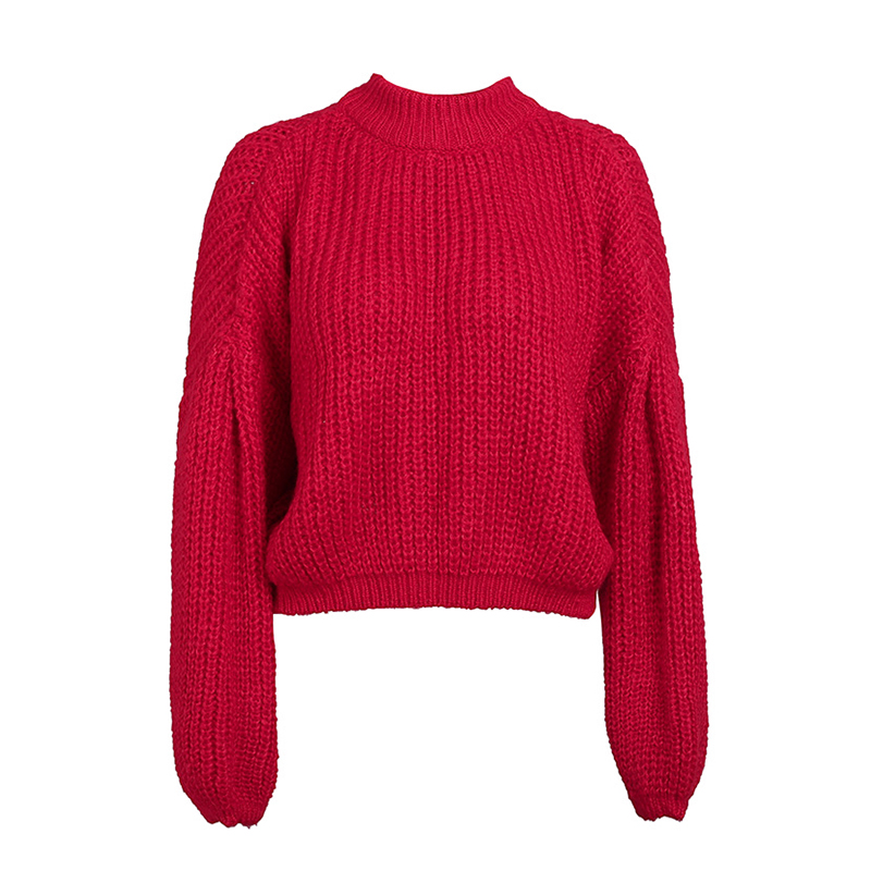 Lantern Sleeve Knitted Loose Round Neck Jumper - Sweaters - Uniqistic.com