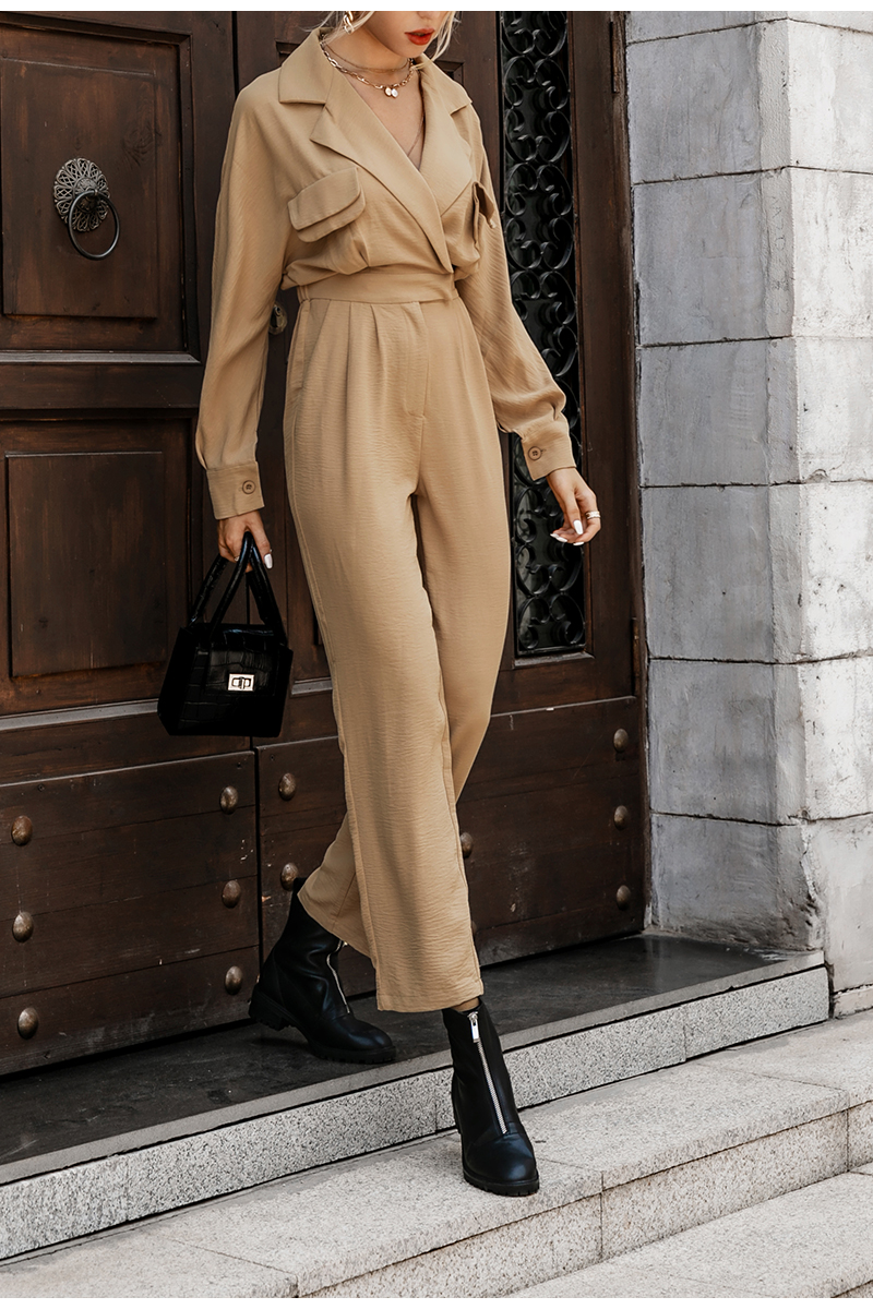 High Waist Khaki Long Sleeve Jumpsuit at Rs 4550.00 Jumpsuit ID