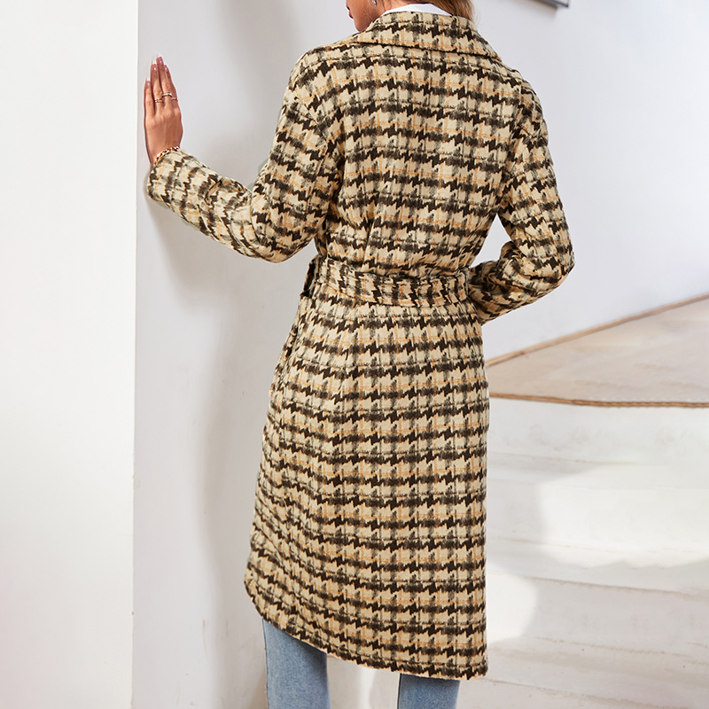Office Lady Houndstooth Lapel Long Coat - Coats & Jackets - Uniqistic.com
