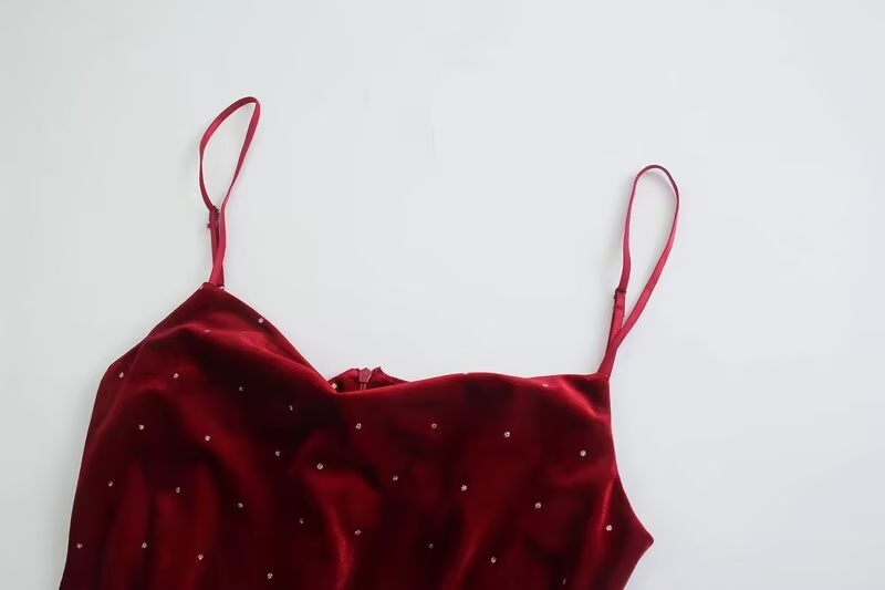 Winter Women Clothing Highlight Velvet Fold Split Suspender Dresses