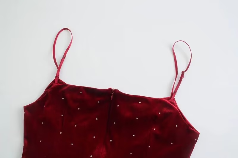 Winter Women Clothing Highlight Velvet Fold Split Suspender Dresses