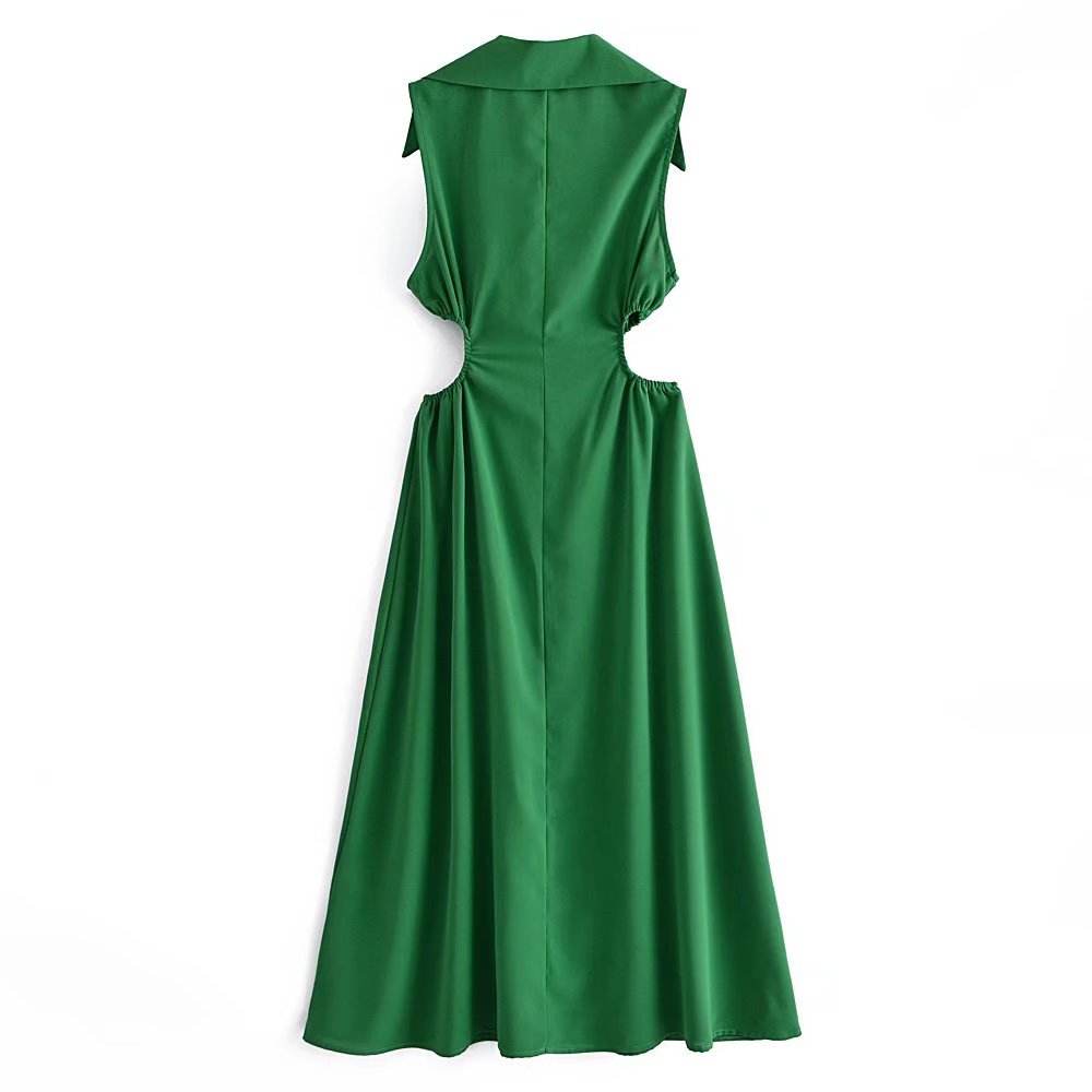 Spring Casual Women Collared Sleeveless Waist Digging Dress