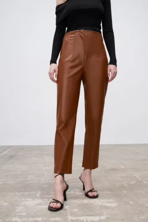 product - wholesale Women Clothing Autumn High Waist Ruched Faux Leather Pants - 1