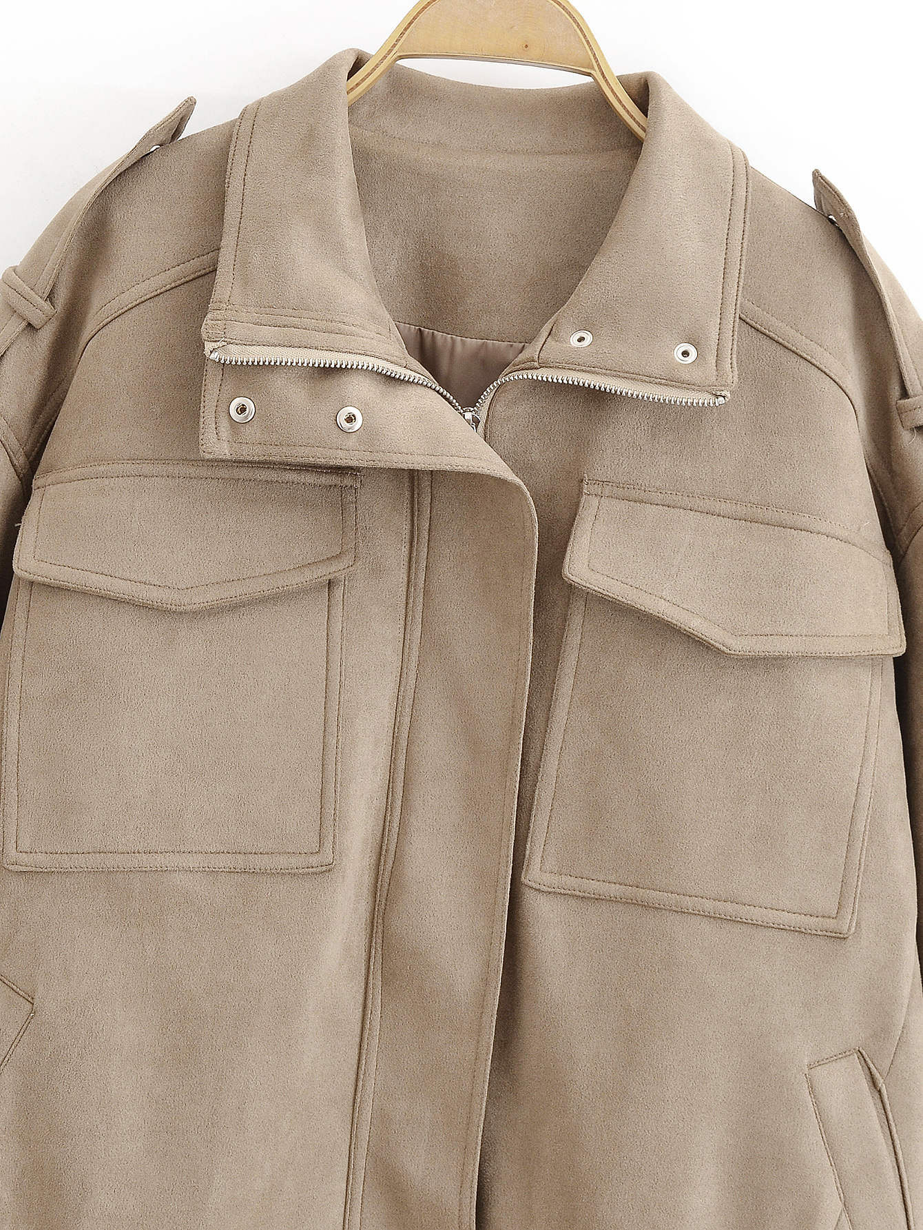 Suede Texture Pocket Decoration Faux Leather Varsity Jacket 16 Suede Texture Pocket Decoration Faux Leather Varsity Jacket