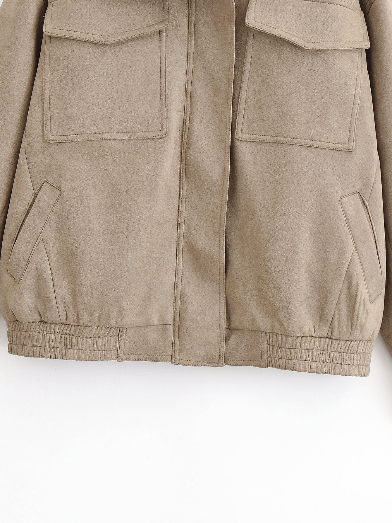 Suede Texture Pocket Decoration Faux Leather Varsity Jacket 21 Suede Texture Pocket Decoration Faux Leather Varsity Jacket