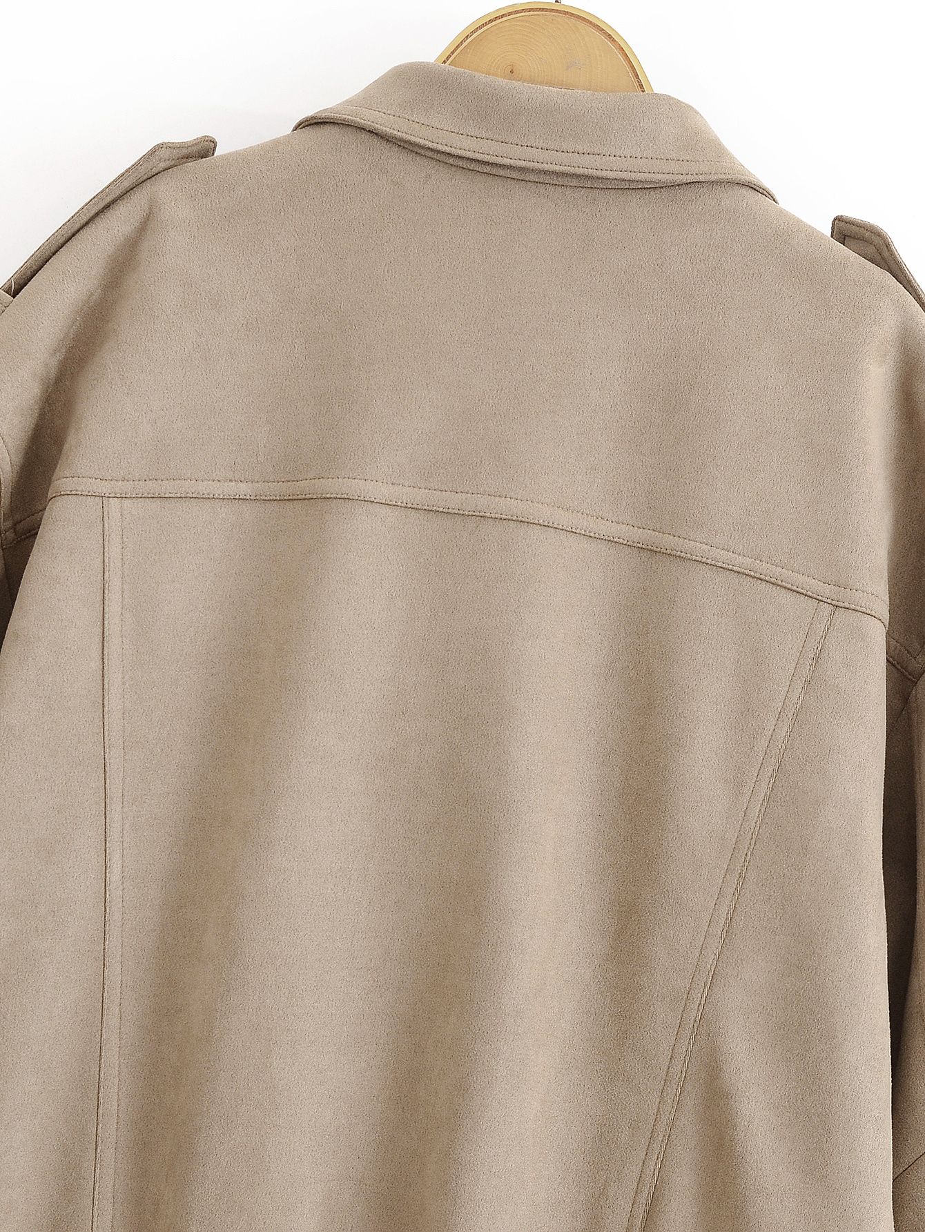 Suede Texture Pocket Decoration Faux Leather Varsity Jacket 24 Suede Texture Pocket Decoration Faux Leather Varsity Jacket