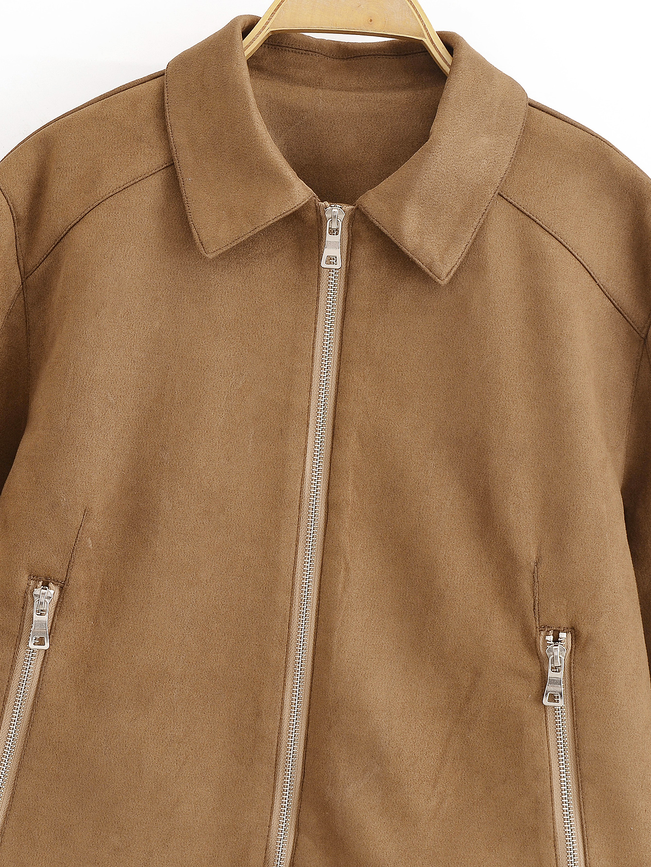 Personality Street All Match Suede Zipper Collared Coat 24 Personality Street All Match Suede Zipper Collared Coat