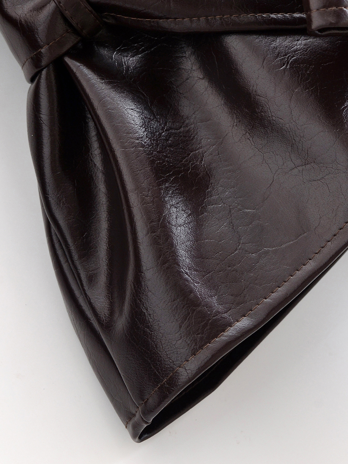 Leather Collared Long Sleeve Short Trench Coat 17 Leather Collared Long Sleeve Short Trench Coat
