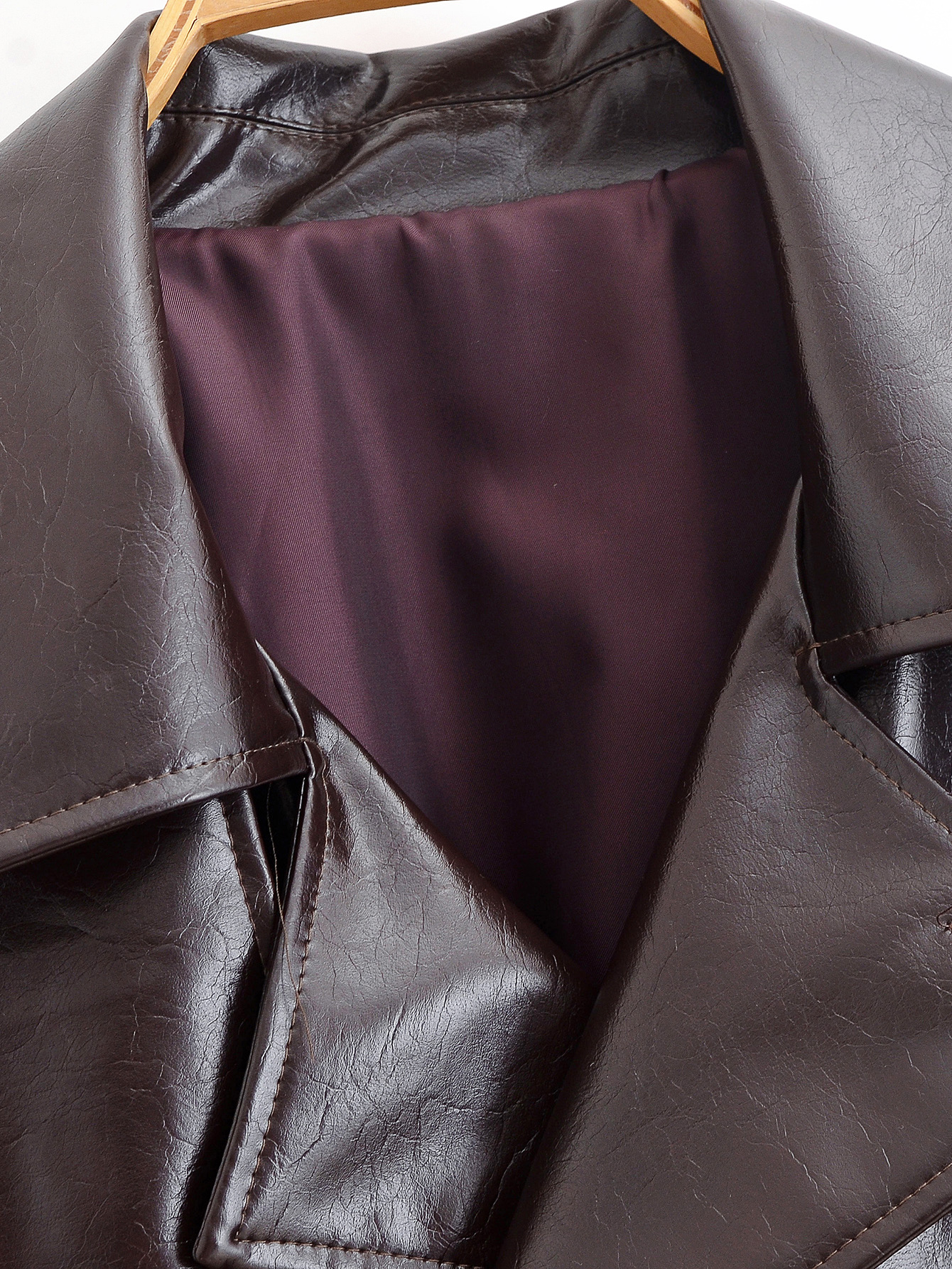 Leather Collared Long Sleeve Short Trench Coat 21 Leather Collared Long Sleeve Short Trench Coat