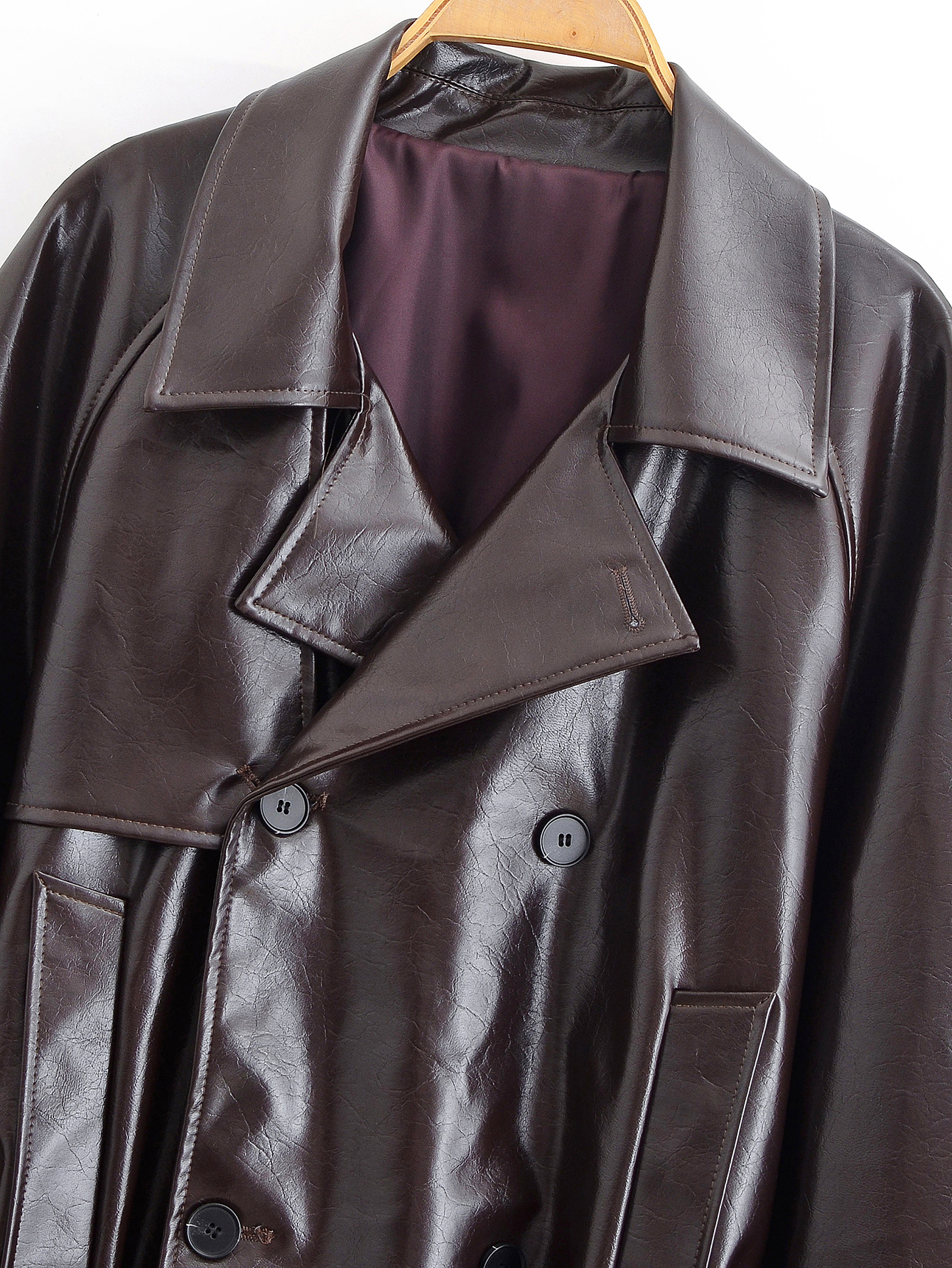 Leather Collared Long Sleeve Short Trench Coat 22 Leather Collared Long Sleeve Short Trench Coat