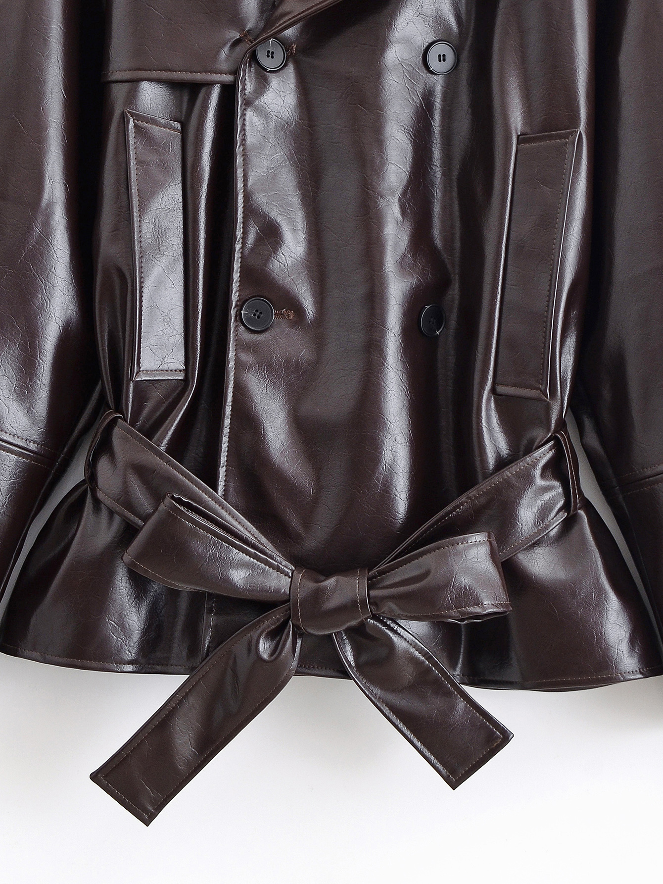 Leather Collared Long Sleeve Short Trench Coat 23 Leather Collared Long Sleeve Short Trench Coat