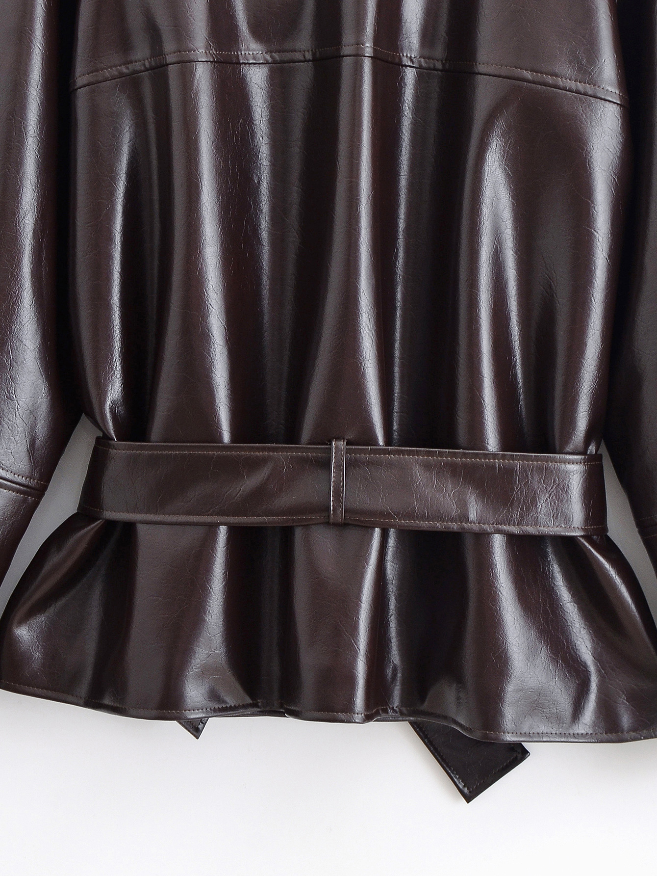 Leather Collared Long Sleeve Short Trench Coat 24 Leather Collared Long Sleeve Short Trench Coat