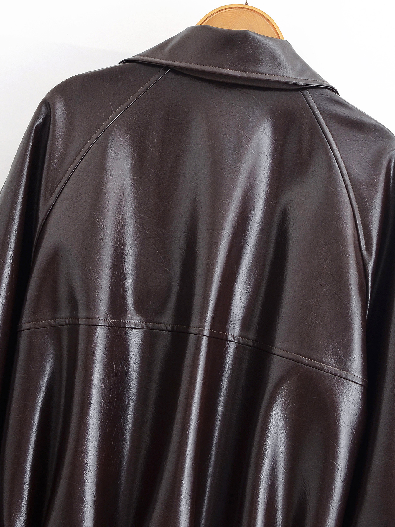 Leather Collared Long Sleeve Short Trench Coat 25 Leather Collared Long Sleeve Short Trench Coat
