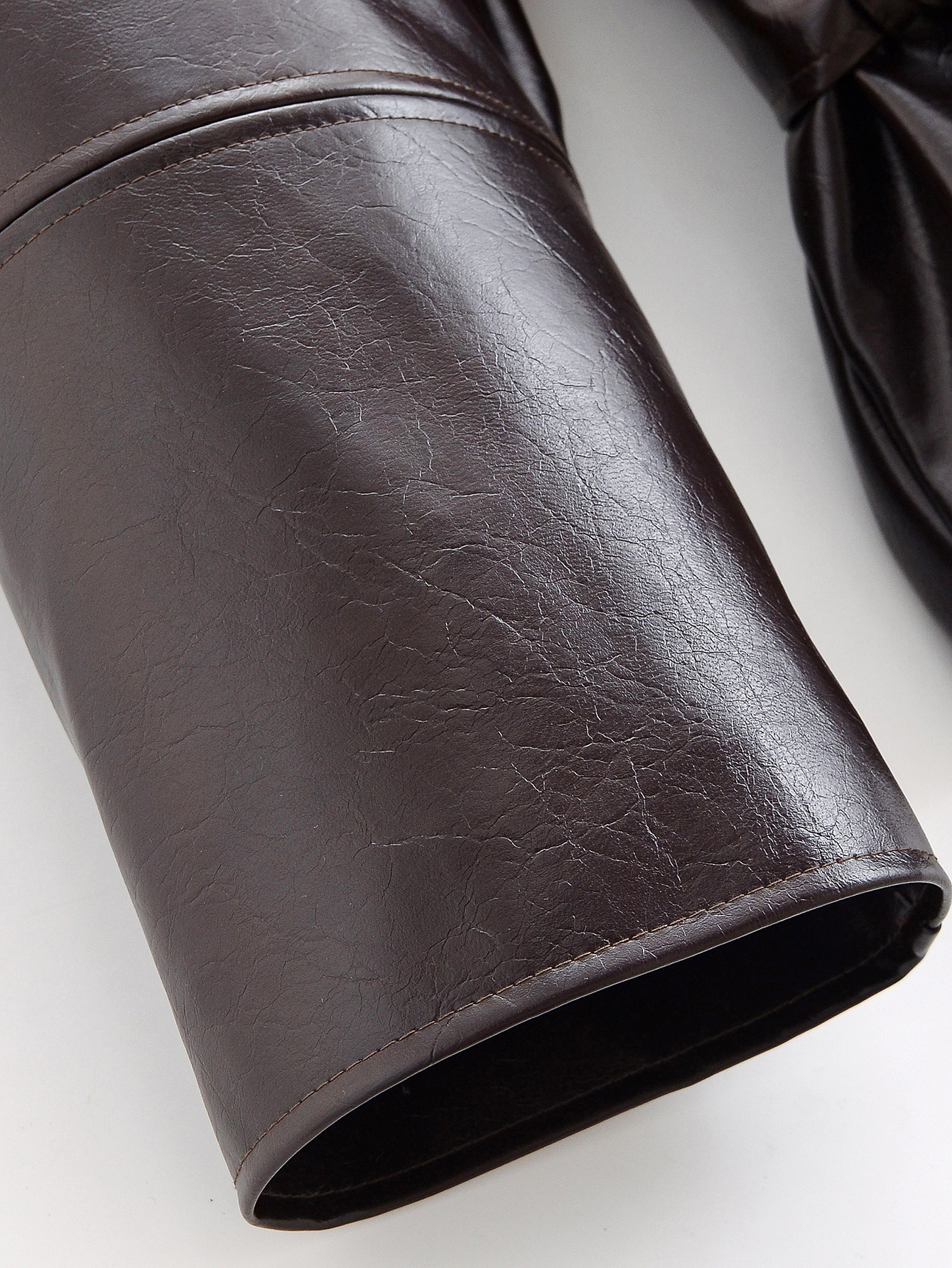 Leather Collared Long Sleeve Short Trench Coat 26 Leather Collared Long Sleeve Short Trench Coat