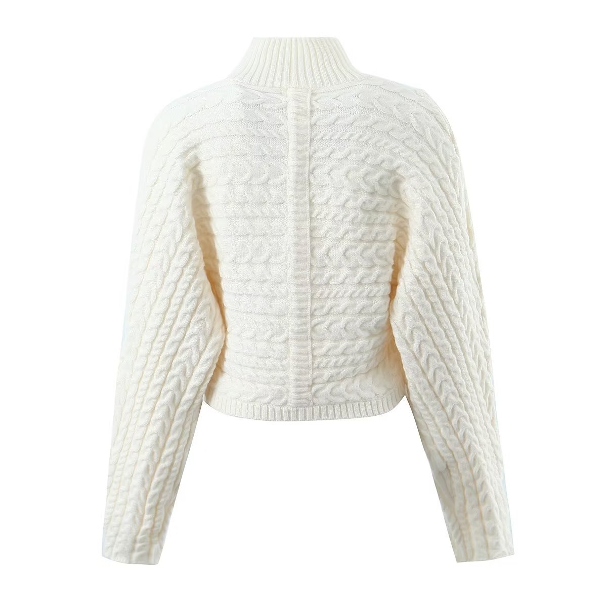 Turtleneck Cross Design Loose Fitting Cropped Top Sweater - Sweaters - Uniqistic.com