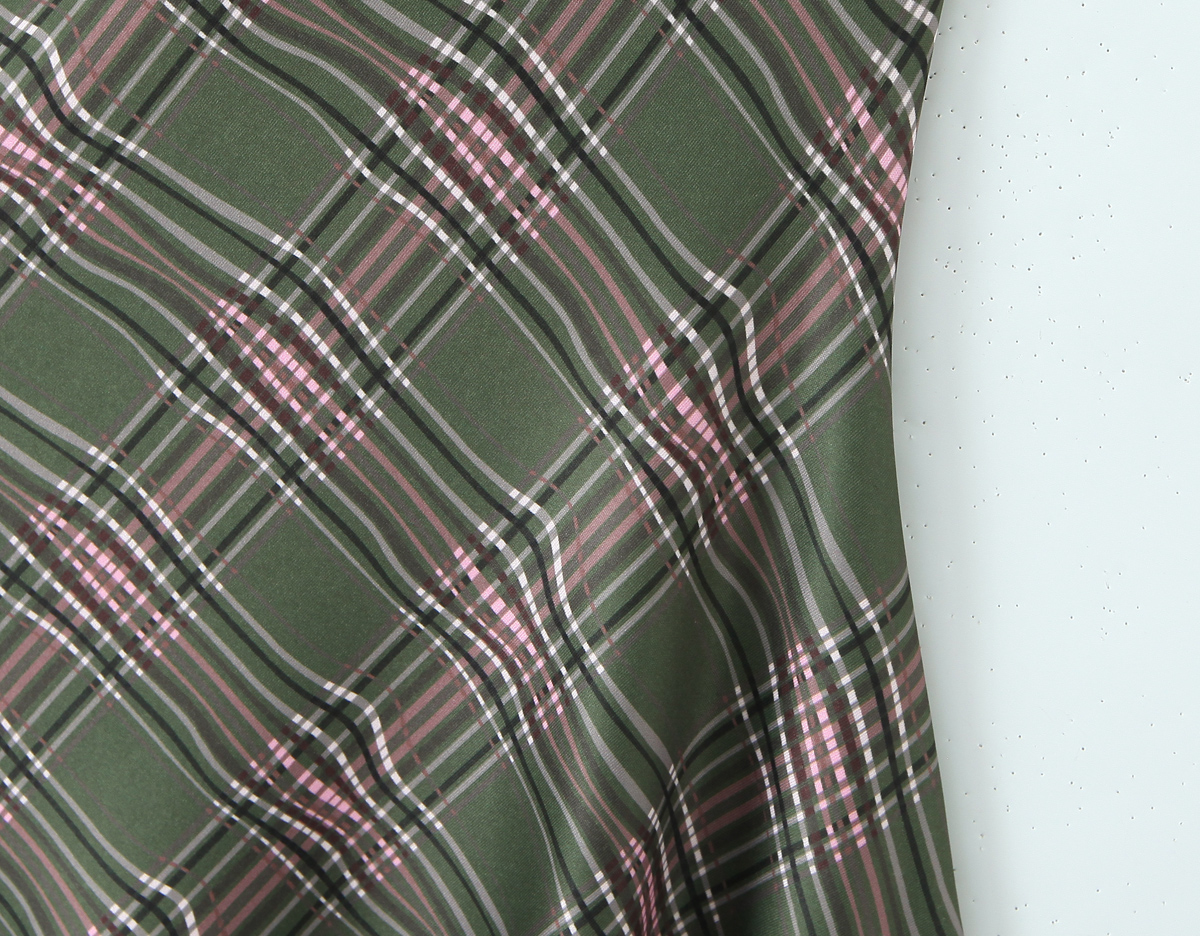 Early Spring Shoulder Diagonal Collar Retro Plaid High Elastic Irregular Asymmetric Design Dress
