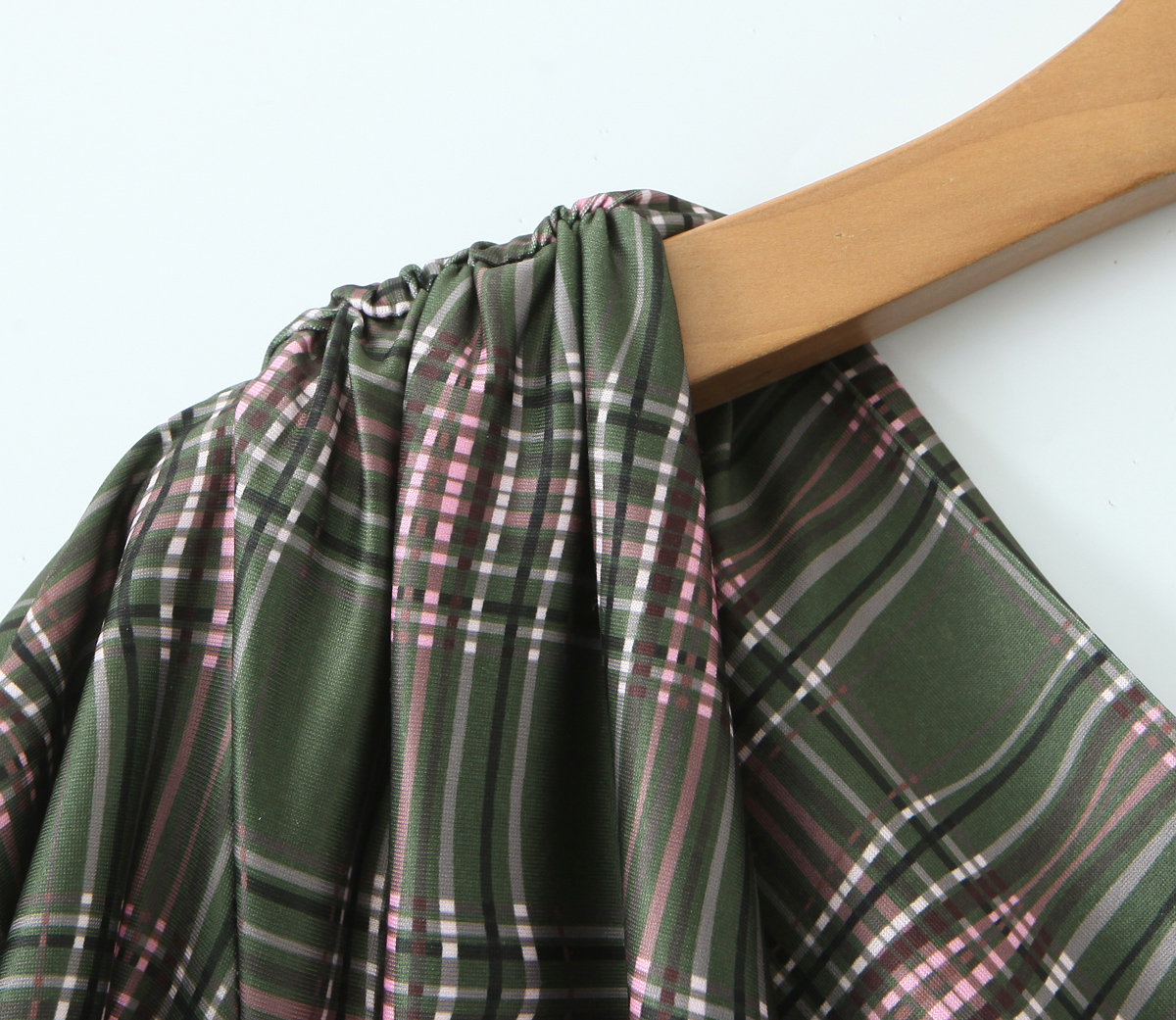 Early Spring Shoulder Diagonal Collar Retro Plaid High Elastic Irregular Asymmetric Design Dress