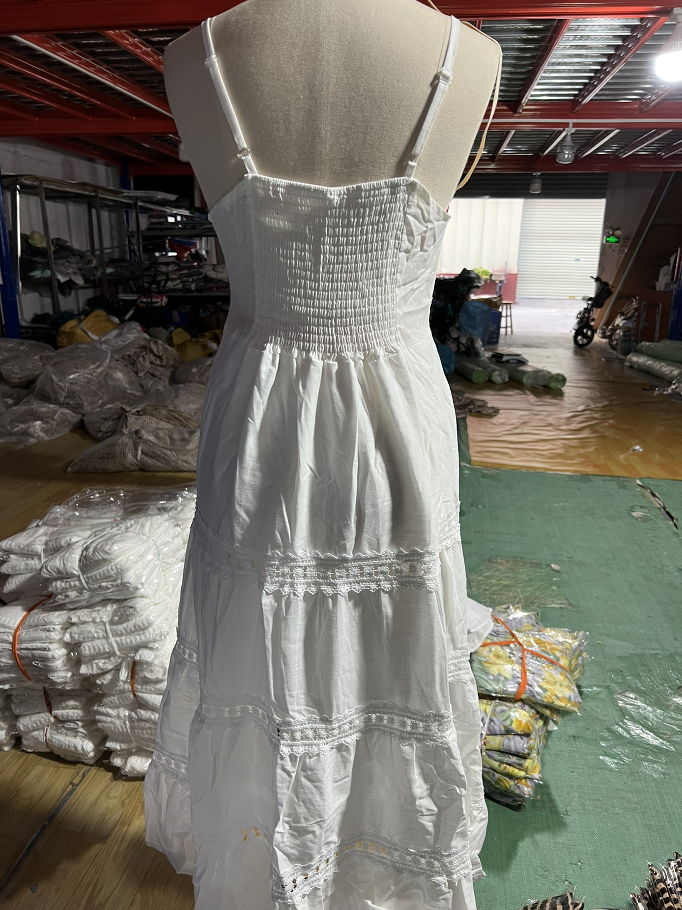 Strap Lace Stitching Large Swing Bohemian White Beach Dress in Bohemian White Beach Dress