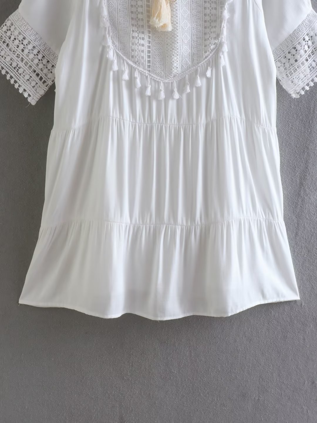 Small V Neck Wide Swing White Tiered Dress - Dresses - Uniqistic.com