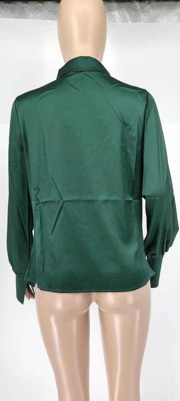 Long Sleeve Deep V Plunge Neck Satin Shirt - Blouses & Shirts - Uniqistic.com