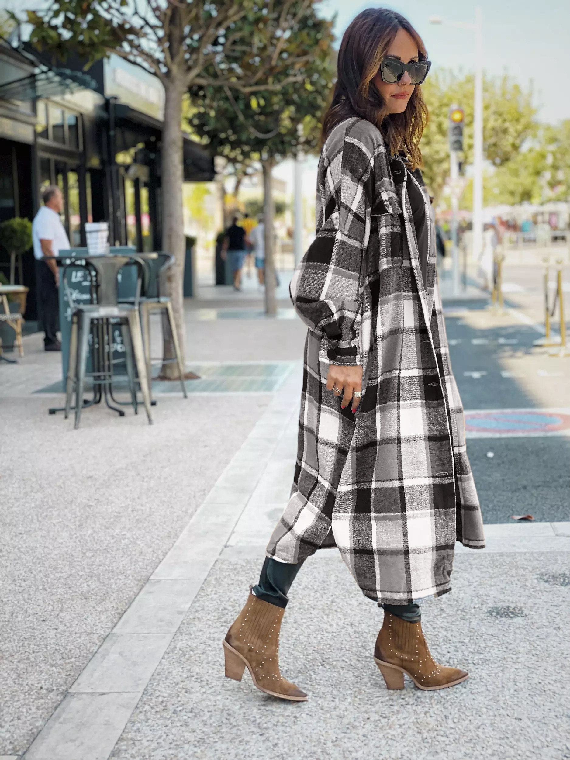 Windbreaker Side Slit Lapel Slim Fit Women Woolen Plaid Coat - Coats & Jackets - Uniqistic.com