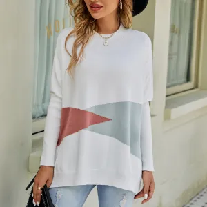 product - wholesale Loose Sweater Autumn Winter Wild round Neck Sweater Contrast Color Batwing Sleeve Pullover Sweater - 3