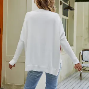product - wholesale Loose Sweater Autumn Winter Wild round Neck Sweater Contrast Color Batwing Sleeve Pullover Sweater - 5