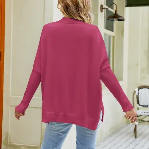 product - wholesale Loose Sweater Autumn Winter Wild round Neck Sweater Contrast Color Batwing Sleeve Pullover Sweater - 7