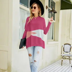 product - wholesale Loose Sweater Autumn Winter Wild round Neck Sweater Contrast Color Batwing Sleeve Pullover Sweater - 9