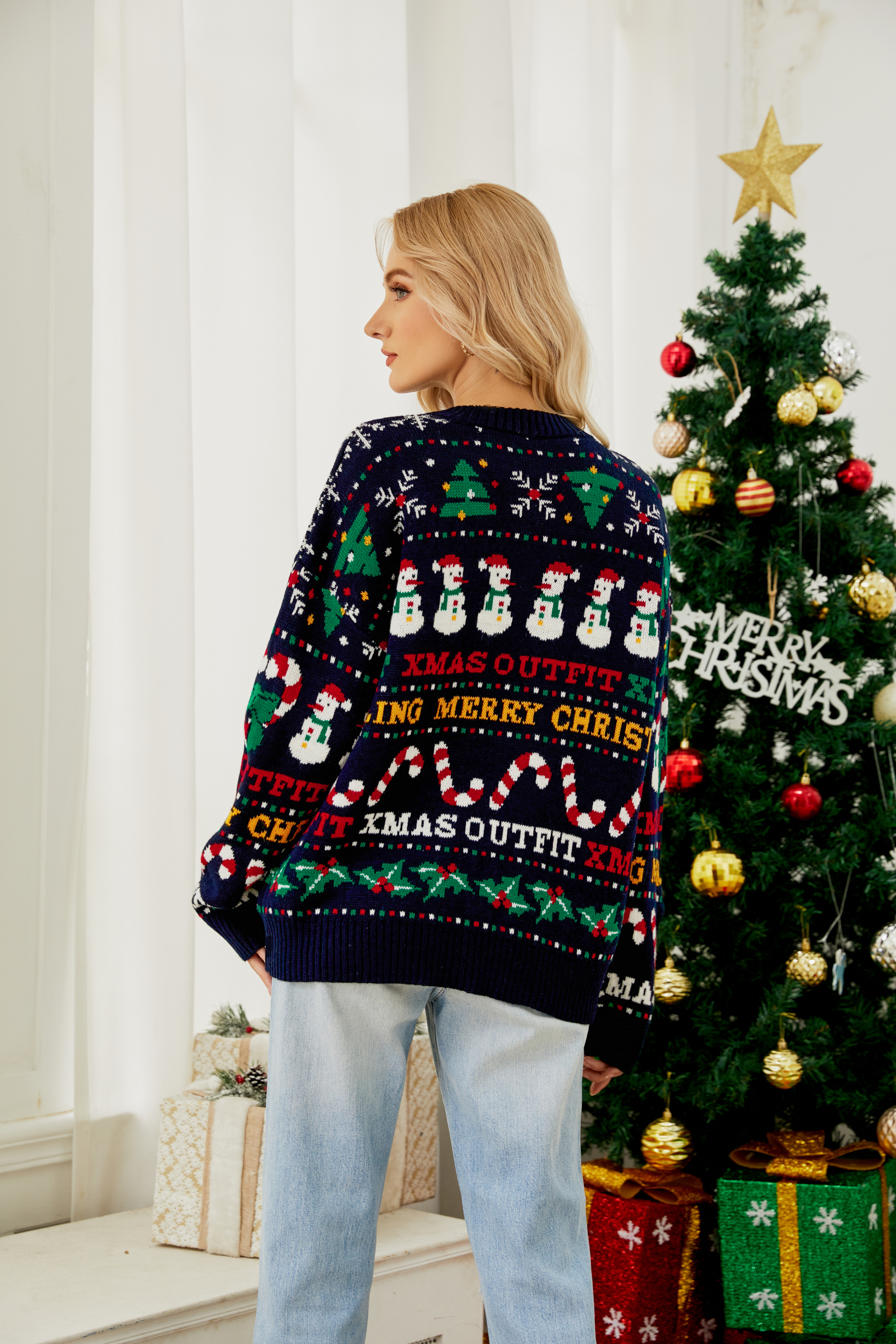 Loose Knitwear Christmas Tree Crew Neck Ice Man Sequined Christmas Sweater - Sweaters - Uniqistic.com