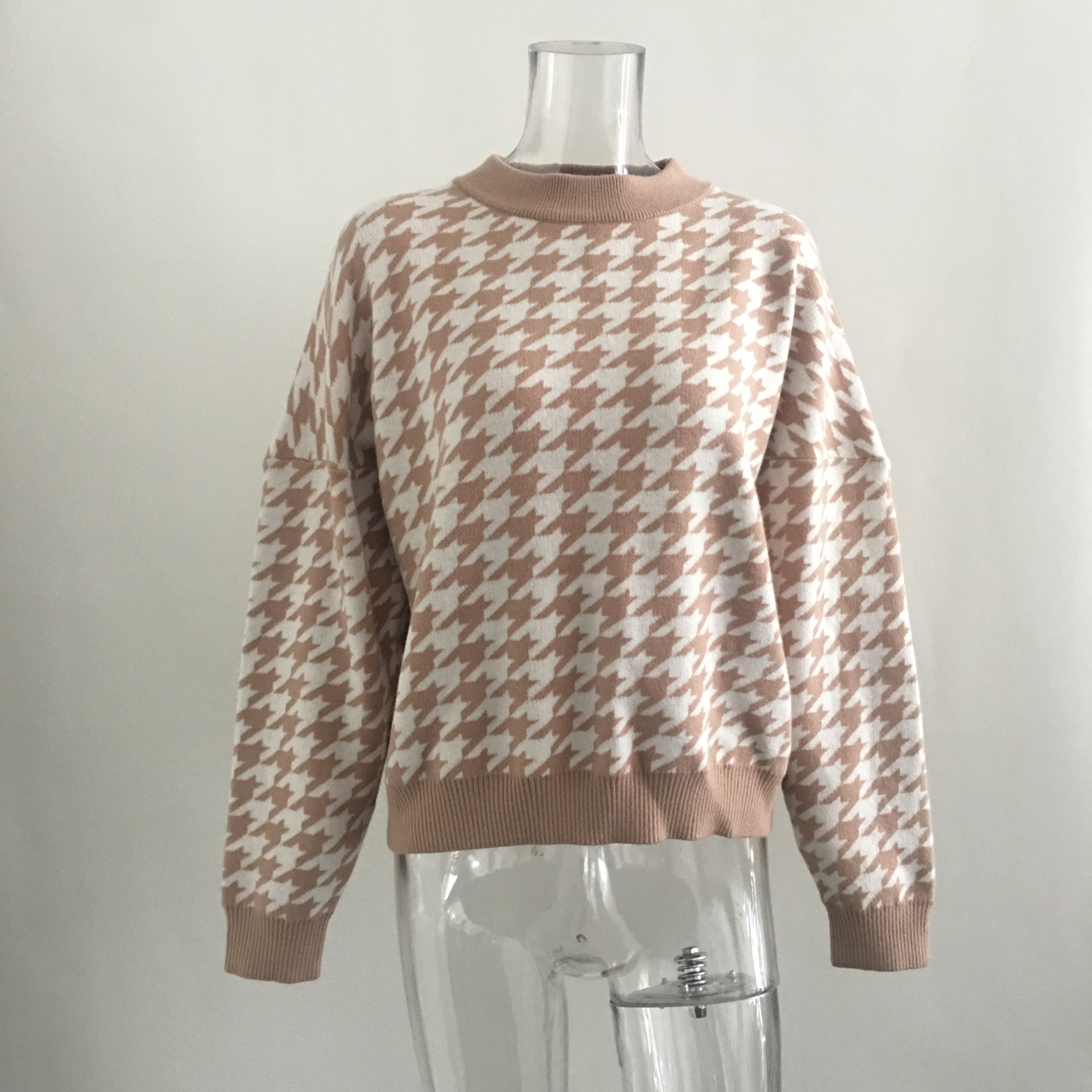 Geometric Khaki Knitted Sweater - Sweaters - Uniqistic.com