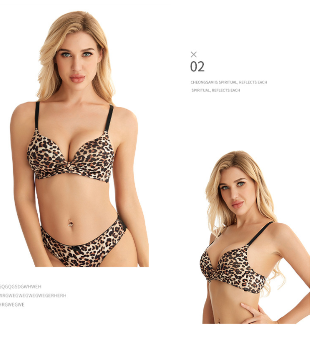Leopard Print Bra Set Wireless Anti-Exposure Sexy Cosy Girl Underwear Women  Underwear
