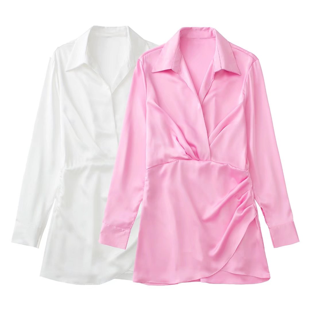 Casual Temperament Silk Satin Texture Shirt Dress - Dresses - Uniqistic.com