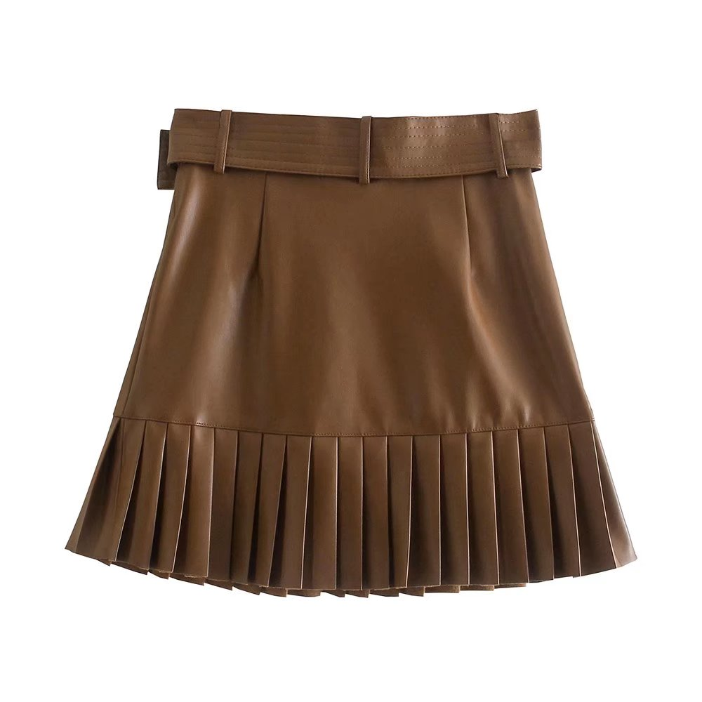 Leather Pleated Belt Skirt - Skirts - Uniqistic.com