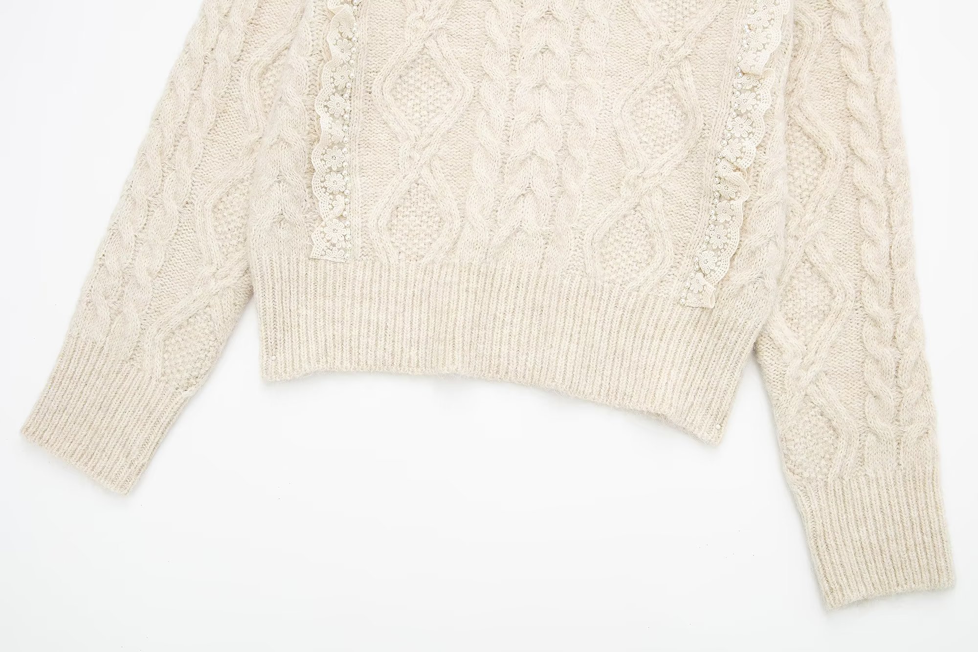 Woven Decorative Round Neck Pullover - Sweaters - Uniqistic.com