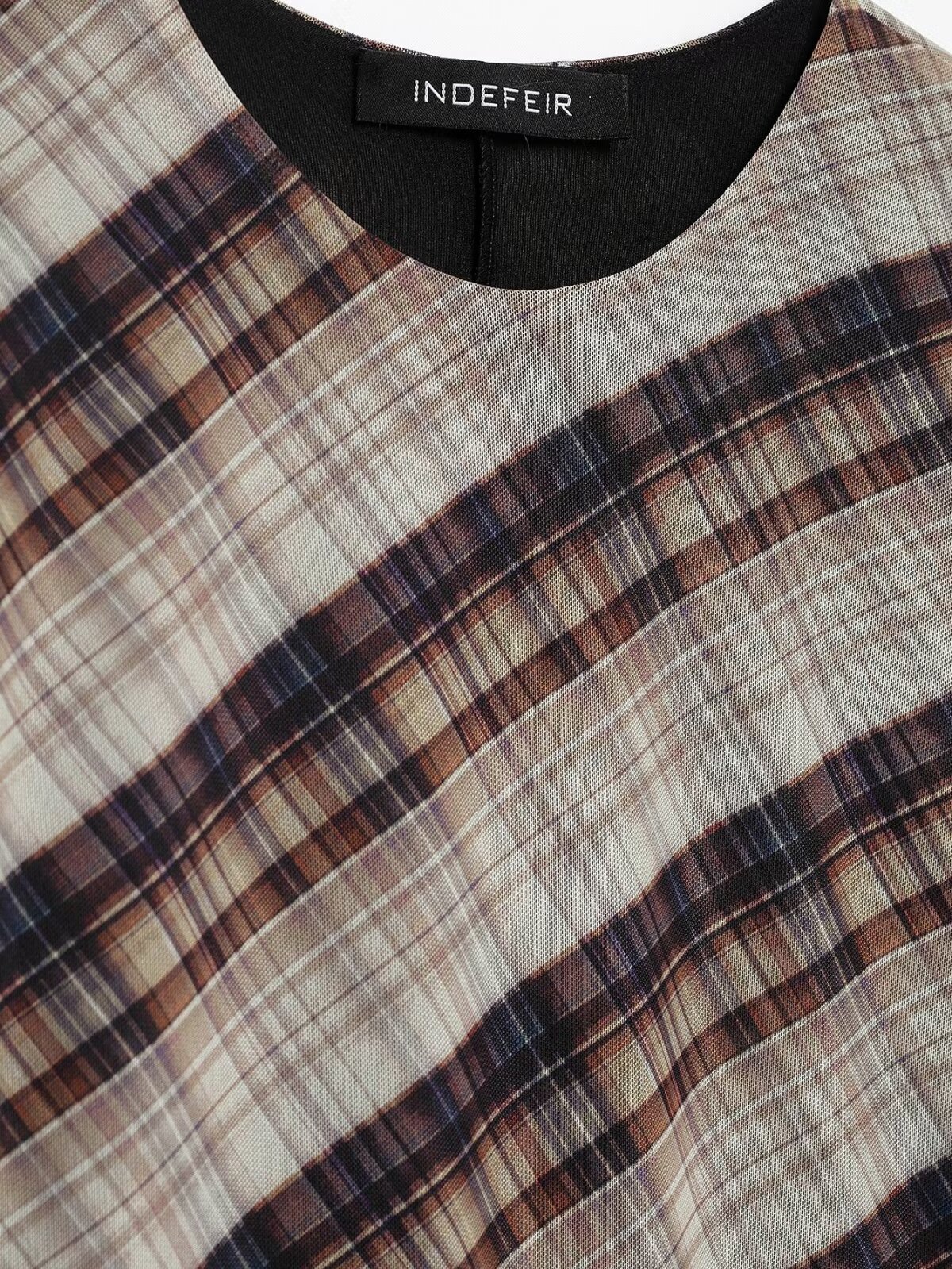 Vestido de mujer de cuello redondo, suelto, informal, a cuadros, de red de seda y manga larga