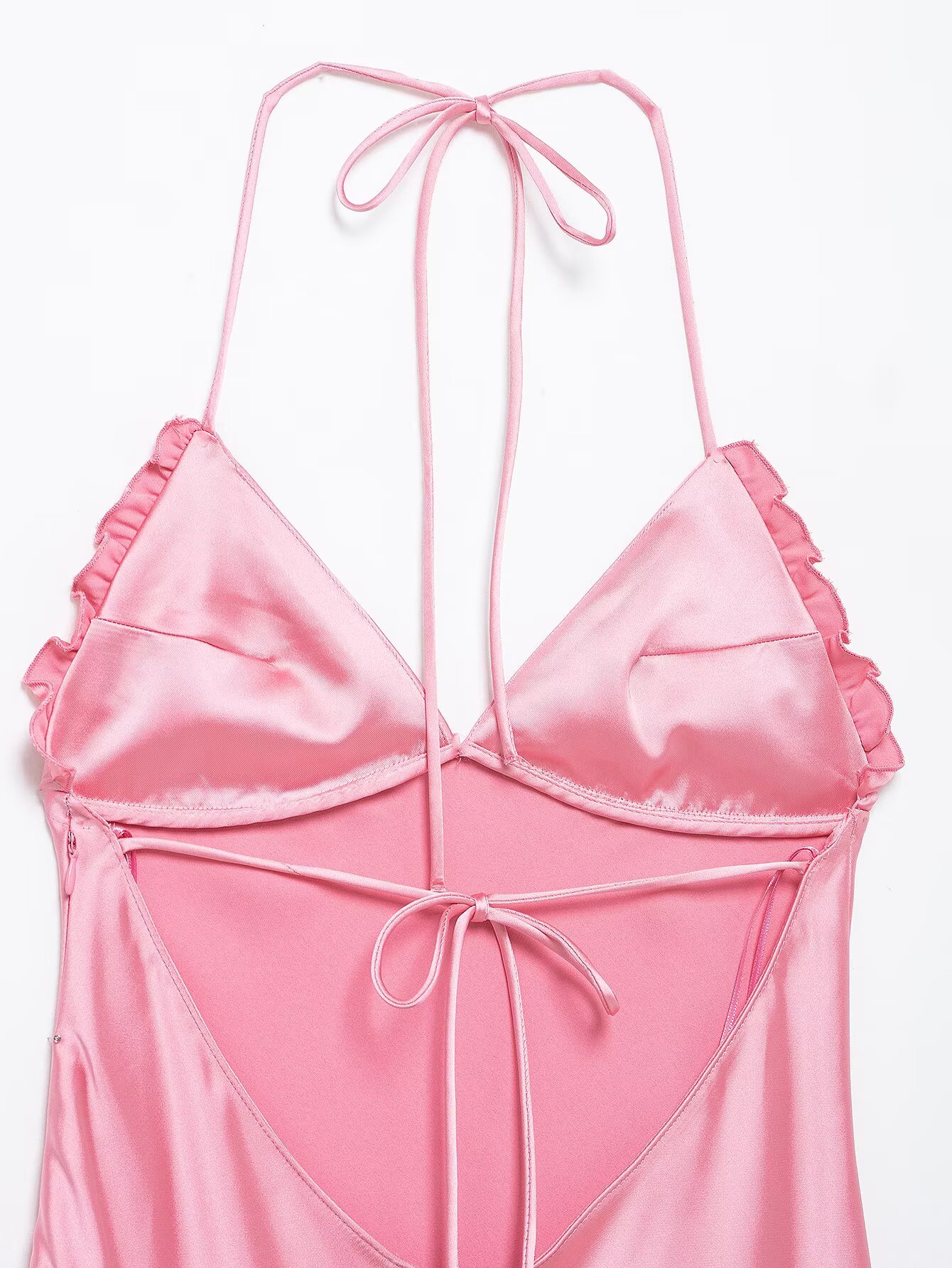 Spring Summer Sexy Suspender Silk Satin Texture Halter Dress