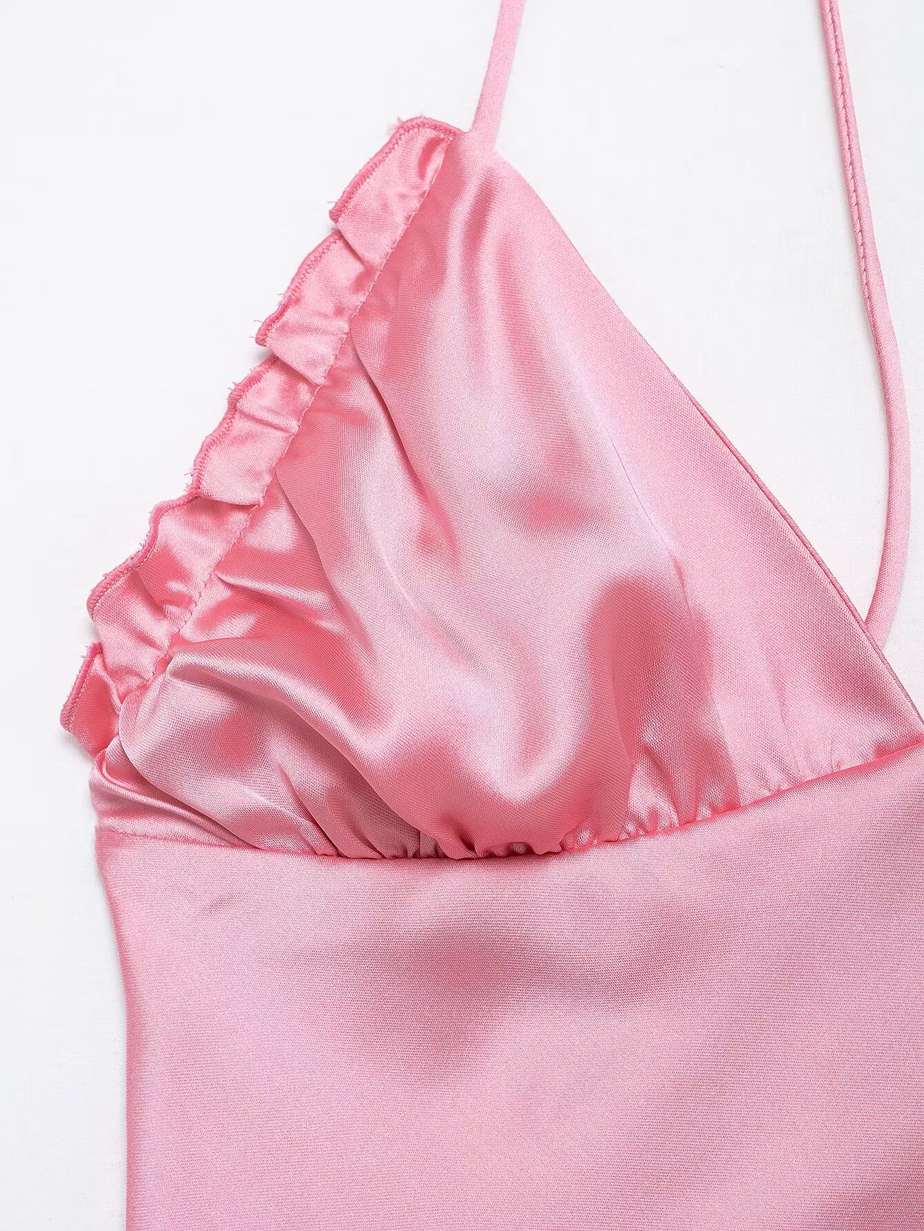 Spring Summer Sexy Suspender Silk Satin Texture Halter Dress