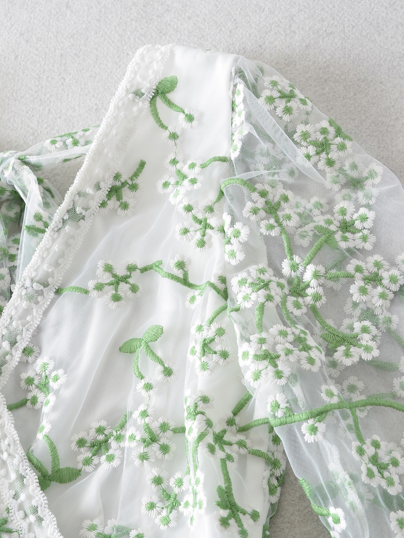 Lace Embroidered Printed Long Sleeve V-Neck Bohemian Dress - Dresses - Uniqistic.com