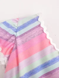 Summer Ribbon Patchwork Stripes Shoulder Tiered Dress