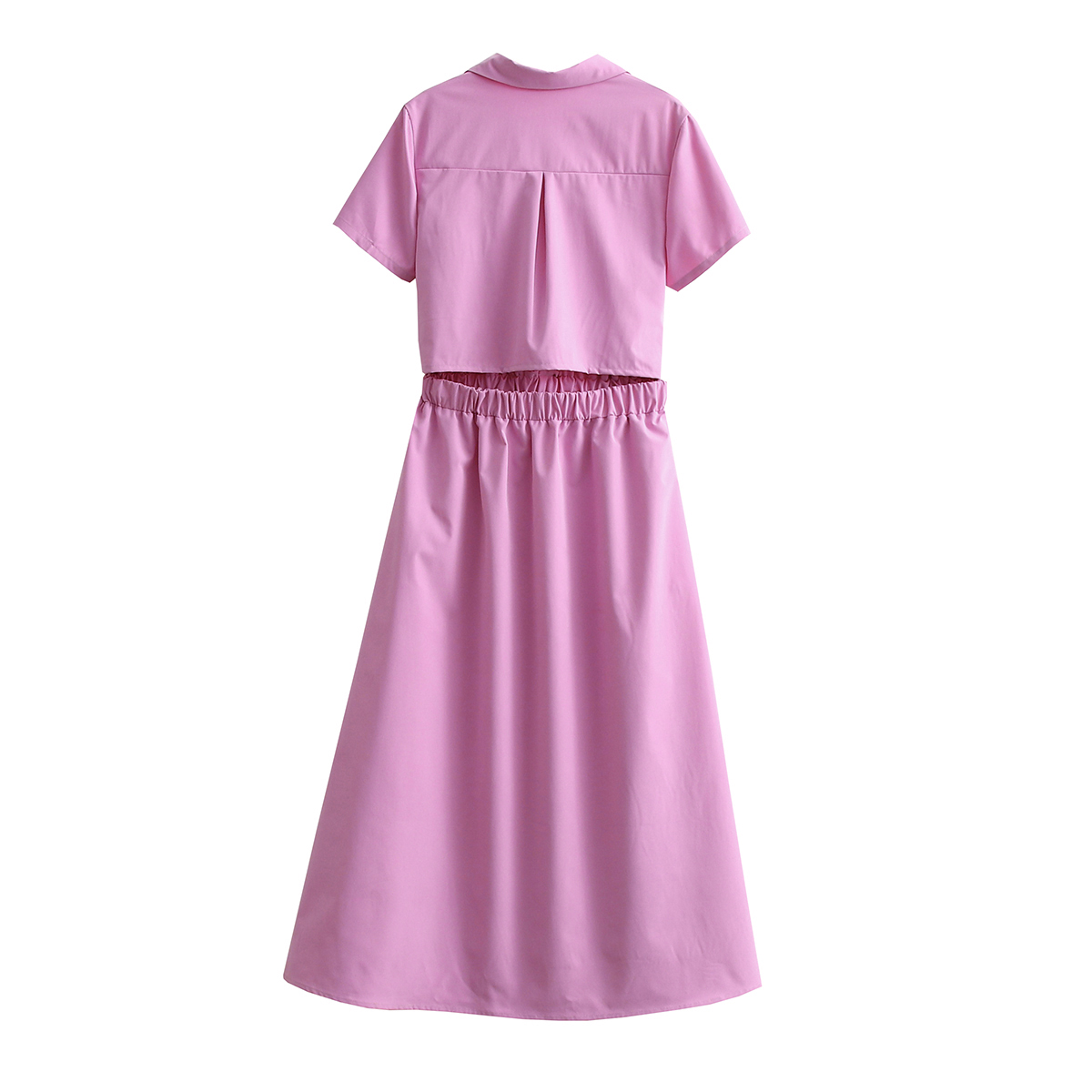 Women Clothing Collared Back Hollow-out Cropped Shirt Dress