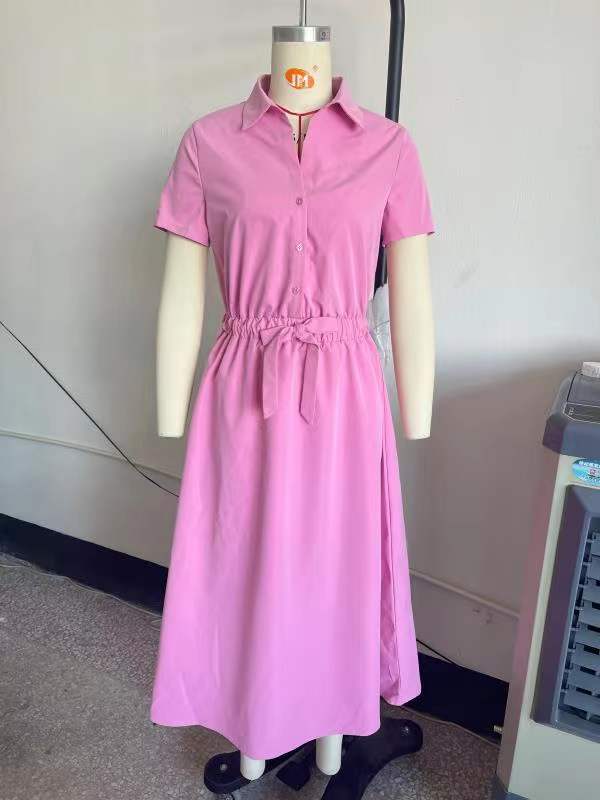 Women Clothing Collared Back Hollow-out Cropped Shirt Dress