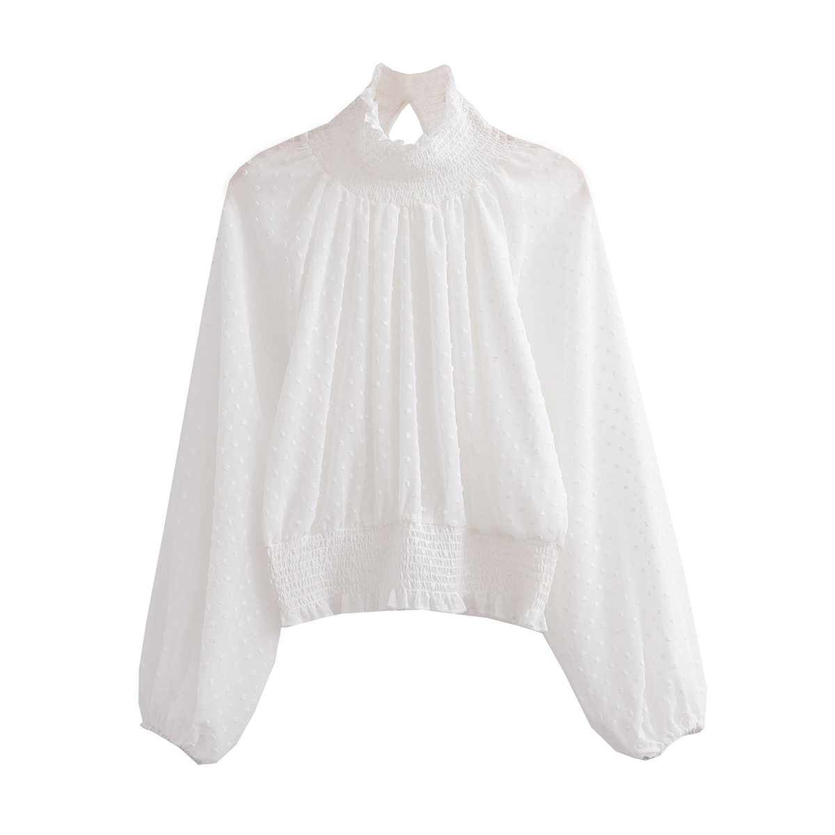 Sexy Hot Girl Style Thin See-through High Collar Loose Smocking Pleated Long-Sleeved Blouse - Blouses & Shirts - Uniqistic.com