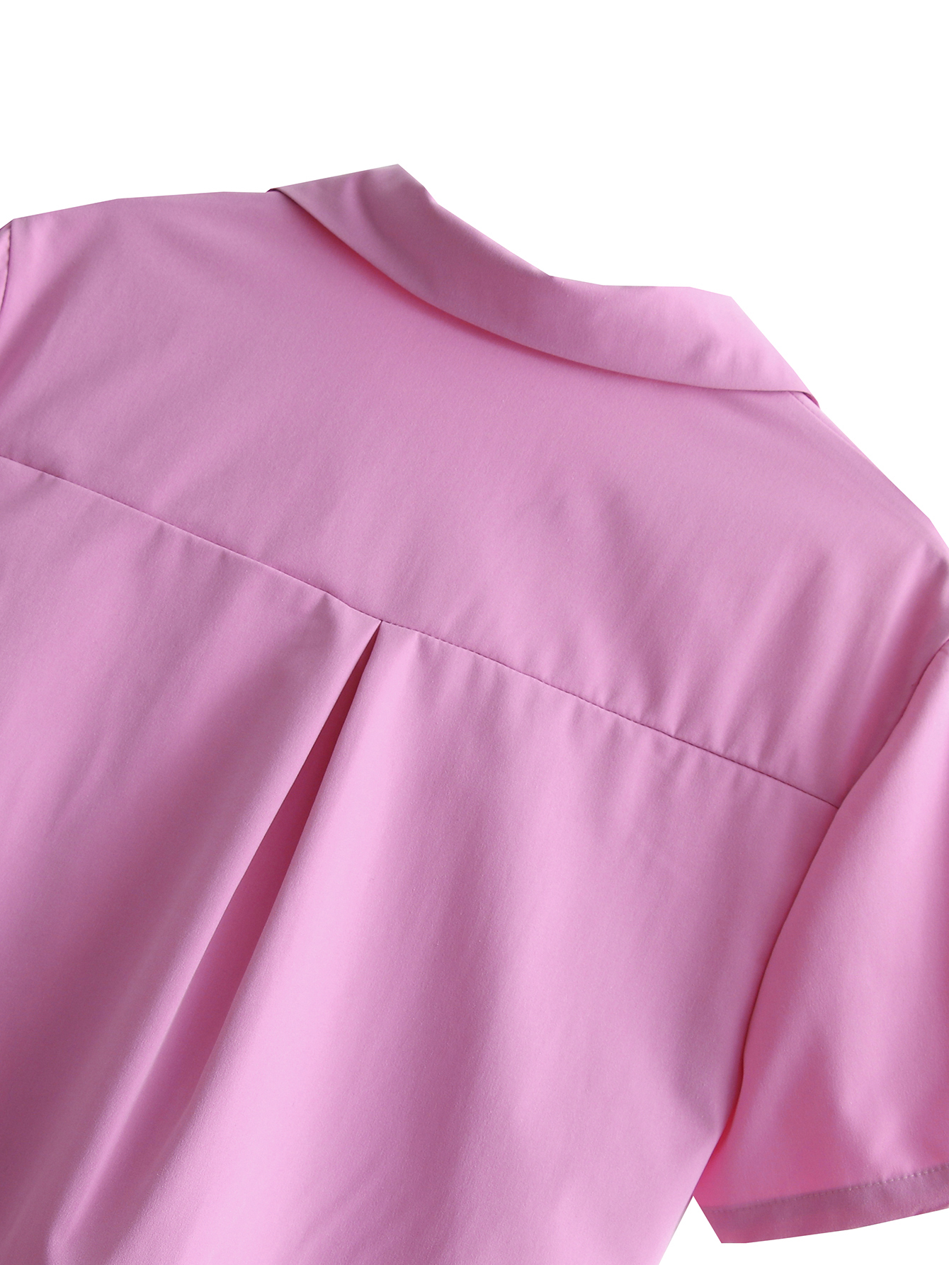 Women Clothing Collared Back Hollow-out Cropped Shirt Dress