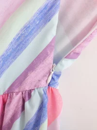 Summer Ribbon Patchwork Stripes Shoulder Tiered Dress